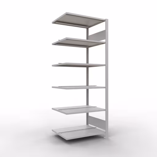 Anbauregal, Büro-Fachbodenregal Stecksystem MULTIplus150, 2000 x 750 x 600 mm (HxBxT), 6 Fachböden, Längenriegel, mit Mittelanschlag, lichtgrau aus der Kategorie Stecksystem mit der Artikelnummer 36045
