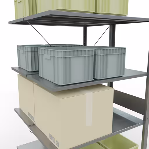 Produktbild Nr 12 des Artikels Anbauregal, Doppelregal, Fachbodenregal Stecksystem MULTIplus150, 3000 x 1000 x (2x1000) mm (HxBxT), 2x7 Fachböden, Kreuzstrebe, verzinkt Abbildung Nr 12 des Artikels Anbauregal, Doppelregal, Fachbodenregal Stecksystem MULTIplus150, 3000 x 1000 x (2x1000) mm (HxBxT), 2x7 Fachböden, Kreuzstrebe, verzinkt aus der Produktgruppe Fachbodenregale von der Marke Schulte Lagertechnik