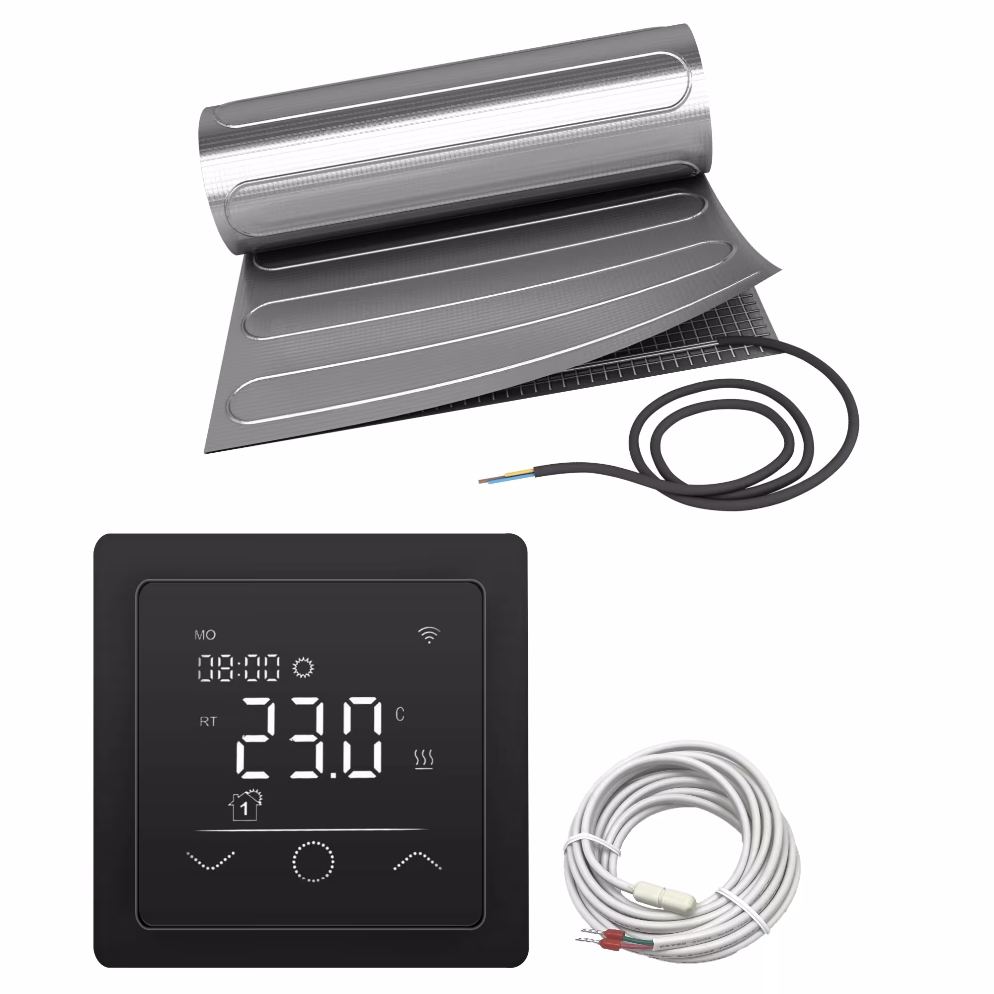 HoWaTech ALU Elektrische Laminat Fußbodenheizung | Set mit Heizmatte und WiFi Regler Touch schwarz aus der Kategorie Elektrische Fußbodenheizung