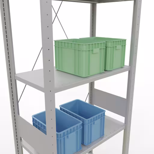 Andere Ansicht des Artikels Grundregal, Fachbodenregal Stecksystem MULTIplus150, 3000 x 750 x 400 mm (HxBxT), 7 Fachböden, Kreuzstrebe, RAL 7035 lichtgrau Andere Ansicht des Artikels Grundregal, Fachbodenregal Stecksystem MULTIplus150, 3000 x 750 x 400 mm (HxBxT), 7 Fachböden, Kreuzstrebe, RAL 7035 lichtgrau aus der Kategorie Stecksystem