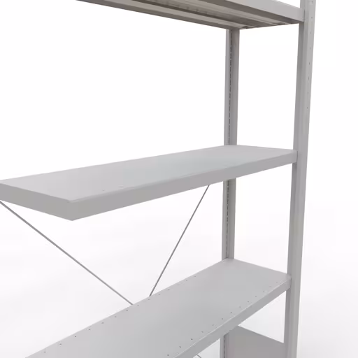 Abbildung Nr 7 des Artikels Anbauregal, Fachbodenregal Stecksystem MULTIplus330, 2000 x 1000 x 300 mm (HxBxT), 5 Fachböden, Kreuzstrebe, RAL 7035 lichtgrau aus der Produktgruppe Stecksystem von der Marke Schulte Lagertechnik