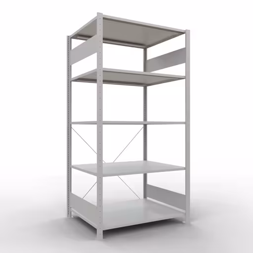 Grundregal, Fachbodenregal Stecksystem MULTIplus150, 2000 x 1000 x 800 mm (HxBxT), 5 Fachböden, Kreuzstrebe, RAL 7035 lichtgrau aus der Kategorie Grundregal mit der Artikelnummer 32680