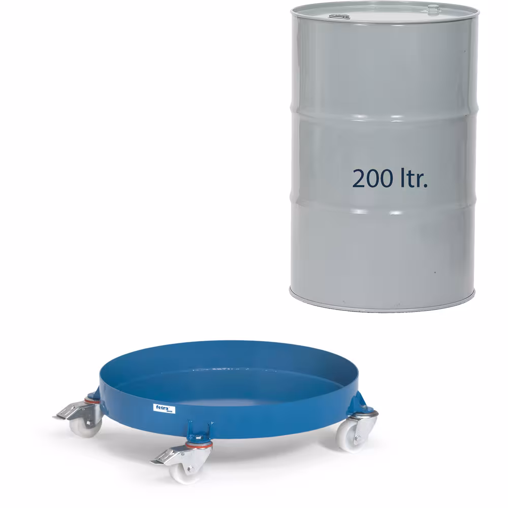 Fassroller 1361 für stehenden Transport von 200-Liter Stahlblechfässern, verschweißte Stahlkonstruktion, pulverbeschichtet brillantblau RAL 5007 aus der Kategorie Roller mit der Artikelnummer 1361