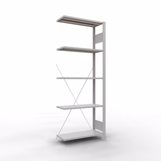 Anbauregal, Fachbodenregal Stecksystem MULTIplus150, 2000 x 750 x 300 mm (HxBxT), 5 Fachböden, Kreuzstrebe, RAL 7035 lichtgrau von der Marke Schulte Lagertechnik Anbauregal, Fachbodenregal Stecksystem MULTIplus150, 2000 x 750 x 300 mm (HxBxT), 5 Fachböden, Kreuzstrebe, RAL 7035 lichtgrau aus der Kategorie Anbauregal mit der Artikelnummer 32635-75