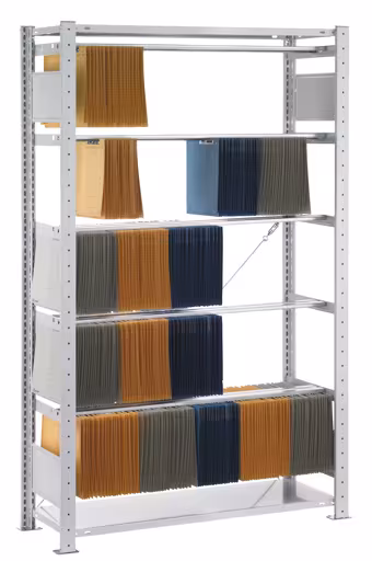 Grundregal, Steck-Pendelhefterregal EXTRA "Elba/Leitz", 1800 x 750 x 350 mm, RAL 7035 lichtgrau, 5 Pendelstangen von der Marke Schulte Lagertechnik aus der Produktreihe Büroregale