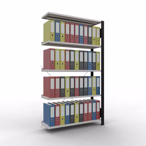 Produktbild Nr 11 des Artikels Anbauregal, Büro-Fachbodenregal Stecksystem MULTIplus85, 1800 x 1000 x 300 mm (HxBxT), 5 Fachböden, Kreuzstrebe, mit Anschlagleiste, schwarz/lichtgrau Abbildung Nr 11 des Artikels Anbauregal, Büro-Fachbodenregal Stecksystem MULTIplus85, 1800 x 1000 x 300 mm (HxBxT), 5 Fachböden, Kreuzstrebe, mit Anschlagleiste, schwarz/lichtgrau aus der Produktgruppe Büroregale von der Marke Schulte Lagertechnik