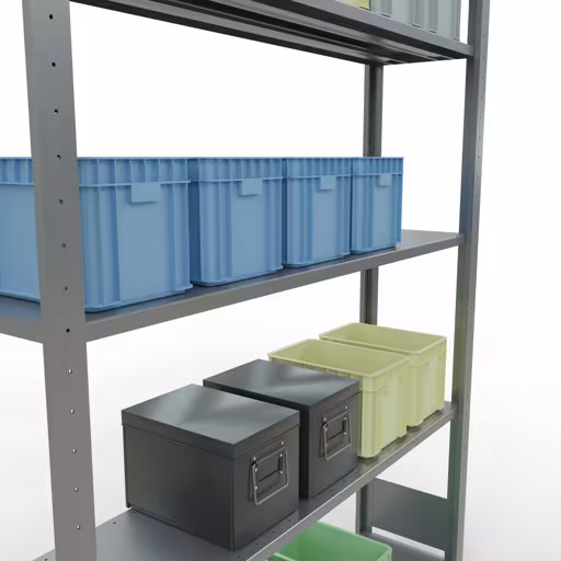 Grundregal, Fachbodenregal Stecksystem MULTIplus150, 2000 x 1300 x 300 mm (HxBxT), 5 Fachböden, Längenriegel, verzinkt mit der Artikelnr. 12730-130-LR Grundregal, Fachbodenregal Stecksystem MULTIplus150, 2000 x 1300 x 300 mm (HxBxT), 5 Fachböden, Längenriegel, verzinkt von Schulte Lagertechnik aus der Kategorie Stecksystem