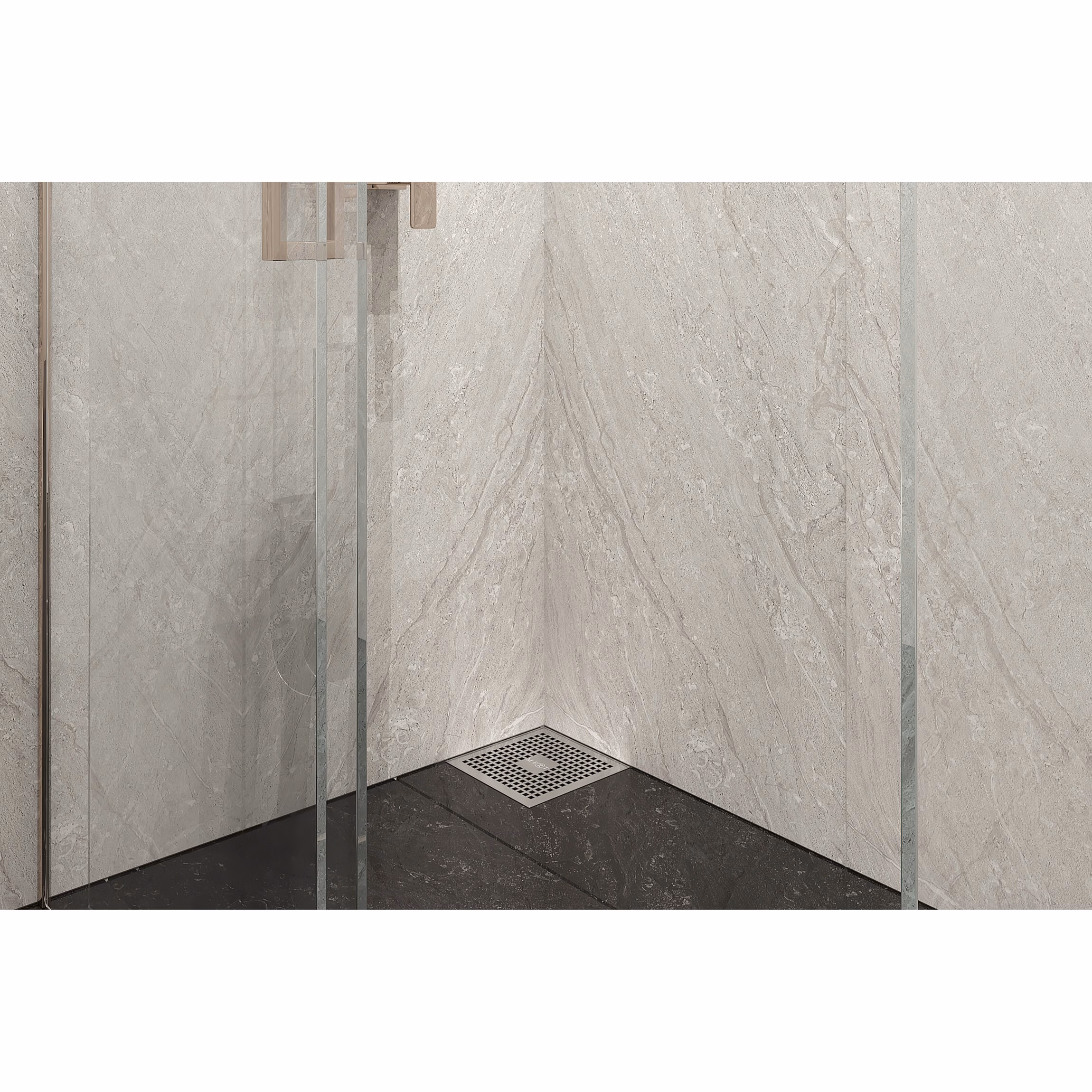 MERT ULTRA FLACH 20x20cm Bodenablauf Design "KARE" komplett aus Edelstahl, Ablauf DIN 50