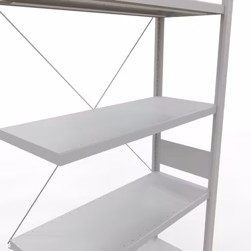 Abbildung Nr 15 des Artikels Anbauregal, Fachbodenregal Stecksystem MULTIplus330, 3000 x 1000 x 400 mm (HxBxT), 7 Fachböden, Kreuzstrebe, RAL 7035 lichtgrau aus der Produktgruppe Stecksystem von der Marke Schulte Lagertechnik