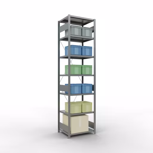 Produktbild Nr 14 des Artikels Grundregal, Fachbodenregal Stecksystem MULTIplus250, 3000 x 750 x 600 mm (HxBxT), 7 Fachböden, Kreuzstrebe, verzinkt Abbildung Nr 14 des Artikels Grundregal, Fachbodenregal Stecksystem MULTIplus250, 3000 x 750 x 600 mm (HxBxT), 7 Fachböden, Kreuzstrebe, verzinkt aus der Produktgruppe Stecksystem von der Marke Schulte Lagertechnik