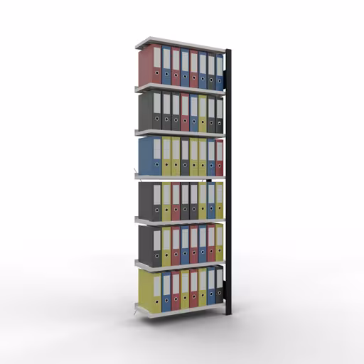 Abbildung Nr 13 des Artikels Anbauregal, Büro-Fachbodenregal Stecksystem MULTIplus85, 2300 x 750 x 300 mm (HxBxT), 7 Fachböden, Kreuzstrebe, mit Anschlagleiste, schwarz/lichtgrau aus der Produktgruppe Büroregale von der Marke Schulte Lagertechnik