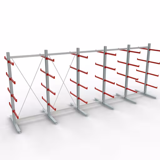 K 6000 Komplettregal, doppelseitig, 3000 x 2x 7500 x 2x 750 mm, RAL 7001 / RAL 3000, 5 Lagerebenen aus der Kategorie K6000 für schwere Güter mit der Artikelnummer 28727