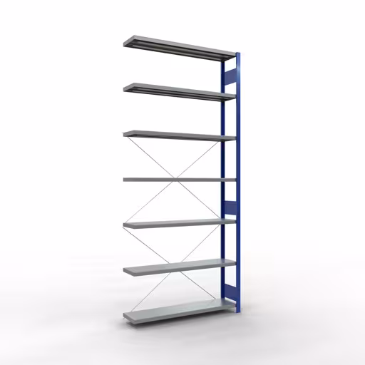 Anbauregal, Fachbodenregal Stecksystem MULTIplus250, 3000 x 1300 x 300 mm (HxBxT), 7 Fachböden, Kreuzstrebe, RAL 5010 enzianblau/verzinkt von der Marke Schulte Lagertechnik Anbauregal, Fachbodenregal Stecksystem MULTIplus250, 3000 x 1300 x 300 mm (HxBxT), 7 Fachböden, Kreuzstrebe, RAL 5010 enzianblau/verzinkt aus der Kategorie Anbauregal mit der Artikelnummer 12937-130-B