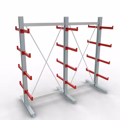 K 3000 Komplettregal, doppelseitig, 2500 x 2600 x 500 mm, RAL 7001 / RAL 3000, 5 Lagerebenen aus der Kategorie K3000 für mittelschwere Güter mit der Artikelnummer 27719