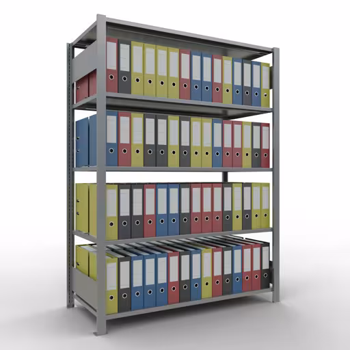 Grundregal, Büro-Fachbodenregal Stecksystem MULTIplus150, 1800 x 1300 x 600 mm (HxBxT), 5 Fachböden, Längenriegel, verzinkt, mit Mittelanschlag von der Marke Schulte Lagertechnik aus der Produktreihe Büroregale