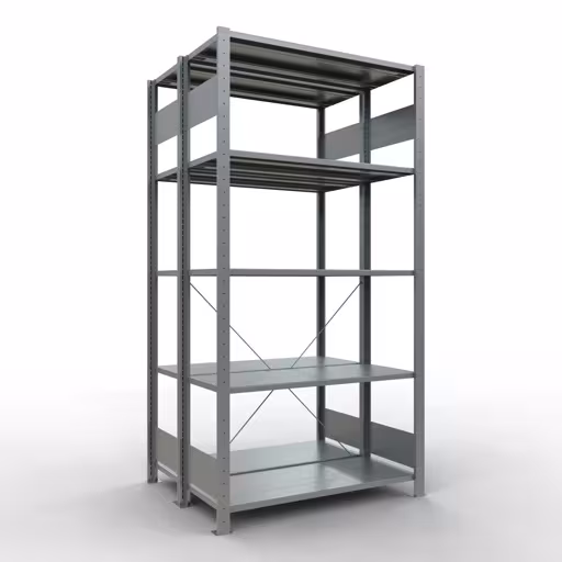 Grundregal, Doppelregal, Fachbodenregal Stecksystem MULTIplus150, 2000 x 1000 x (2x400) mm (HxBxT), 2x5 Fachböden, Kreuzstrebe, verzinkt von der Marke Schulte Lagertechnik Grundregal, Doppelregal, Fachbodenregal Stecksystem MULTIplus150, 2000 x 1000 x (2x400) mm (HxBxT), 2x5 Fachböden, Kreuzstrebe, verzinkt aus der Kategorie Doppelregale mit der Artikelnummer 13740