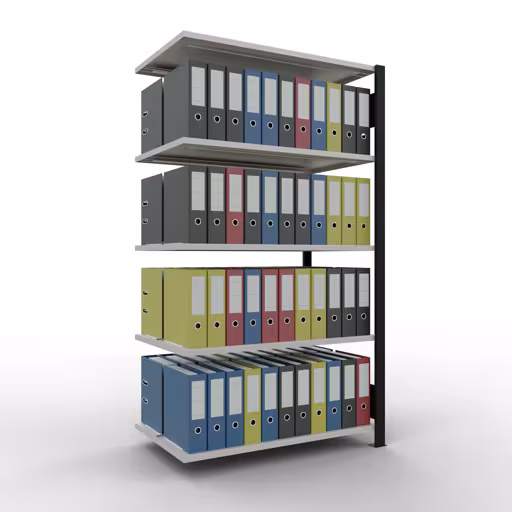 Anbauregal, Büro-Fachbodenregal Stecksystem MULTIplus150, 1800 x 1000 x 600 mm (HxBxT), 5 Fachböden, Längenriegel, mit Mittelanschlag, schwarz/lichtgrau von Schulte Lagertechnik mit der Artikelnr. 36040-S
