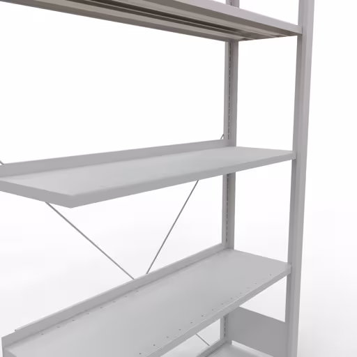 Anbauregal, Büro-Fachbodenregal Stecksystem MULTIplus85, 1800 x 1000 x 300 mm (HxBxT), 5 Fachböden, Kreuzstrebe, mit Anschlagleiste, lichtgrau von Schulte Lagertechnik mit der Artikelnr. 36004
