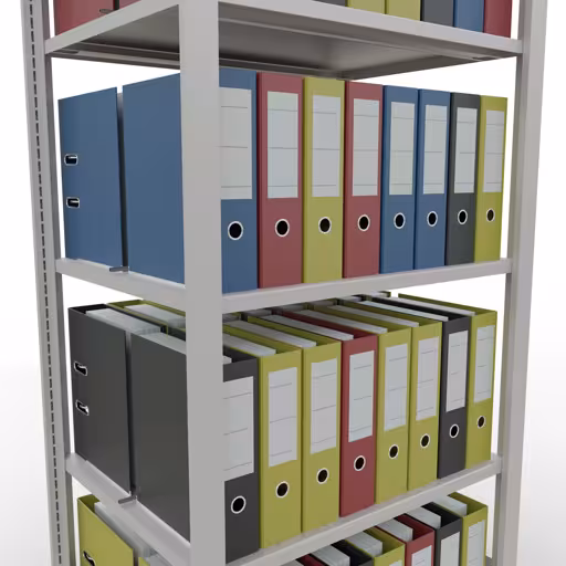 Abbildung Nr 12 des Artikels Grundregal, Büro-Fachbodenregal Stecksystem MULTIplus150, 1800 x 750 x 600 mm (HxBxT), 5 Fachböden, Längenriegel, mit Mittelanschlag, lichtgrau aus der Produktgruppe Büroregale von der Marke Schulte Lagertechnik