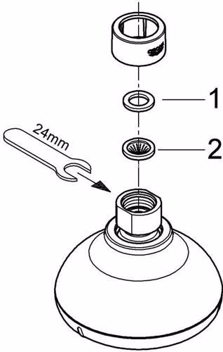 Technische Zeichnung 4056993 GROHE Kopfbrause Tempesta 100 27606_1 4 Strahlarten 9 l/min chrom