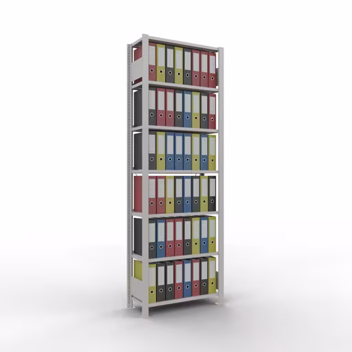Abbildung Nr 8 des Artikels Grundregal, Büro-Fachbodenregal Stecksystem MULTIplus85, 2300 x 750 x 300 mm (HxBxT), 7 Fachböden, Kreuzstrebe, mit Anschlagleiste, lichtgrau aus der Produktgruppe Büroregale von der Marke Schulte Lagertechnik