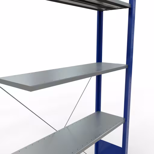 Anbauregal, Fachbodenregal Stecksystem MULTIplus85, 2000 x 1000 x 300 mm (HxBxT), 5 Fachböden, Kreuzstrebe, RAL 5010 enzianblau von Schulte Lagertechnik aus der Kategorie Stecksystem
