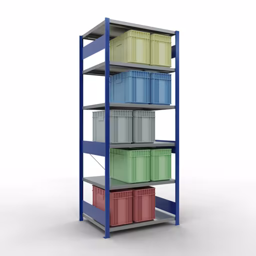 Produktbild Nr 14 des Artikels Grundregal, Fachbodenregal Stecksystem MULTIplus330, 2500 x 1000 x 800 mm (HxBxT), 6 Fachböden, Kreuzstrebe, RAL 5010 enzianblau/verzinkt Abbildung Nr 14 des Artikels Grundregal, Fachbodenregal Stecksystem MULTIplus330, 2500 x 1000 x 800 mm (HxBxT), 6 Fachböden, Kreuzstrebe, RAL 5010 enzianblau/verzinkt aus der Produktgruppe Stecksystem von der Marke Schulte Lagertechnik