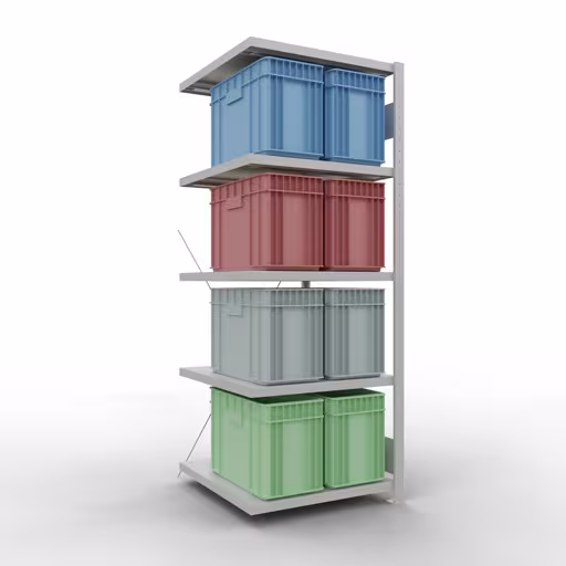 Produktbild Nr 12 des Artikels Anbauregal, Fachbodenregal Stecksystem MULTIplus250, 2000 x 750 x 800 mm (HxBxT), 5 Fachböden, Kreuzstrebe, RAL 7035 lichtgrau Abbildung Nr 12 des Artikels Anbauregal, Fachbodenregal Stecksystem MULTIplus250, 2000 x 750 x 800 mm (HxBxT), 5 Fachböden, Kreuzstrebe, RAL 7035 lichtgrau aus der Produktgruppe Stecksystem von der Marke Schulte Lagertechnik