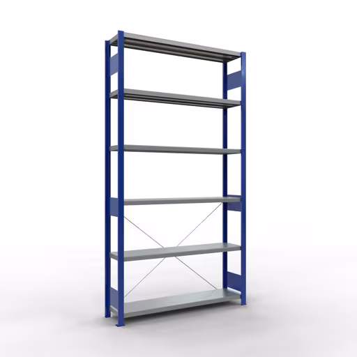 Grundregal, Fachbodenregal Stecksystem MULTIplus250, 2500 x 1300 x 300 mm (HxBxT), 6 Fachböden, Kreuzstrebe, RAL 5010 enzianblau/verzinkt von der Marke Schulte Lagertechnik Grundregal, Fachbodenregal Stecksystem MULTIplus250, 2500 x 1300 x 300 mm (HxBxT), 6 Fachböden, Kreuzstrebe, RAL 5010 enzianblau/verzinkt aus der Kategorie Grundregal mit der Artikelnummer 12931-130-B