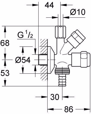 Technische Zeichnung 4059609 Kombinations-Eckventil mit Rückflussverhinderer chrom chrom GROHE
