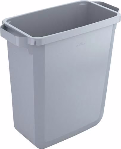 Cestino per la raccolta differenziata da 60 l, altezza 600 mm x larghezza 280 mm x profondità 590 mm, grigio, senza coperchio, adatto al contatto con gli alimenti, RESISTENTE, della categoria cestini e contenitori per rifiuti, codice articolo 9000468678