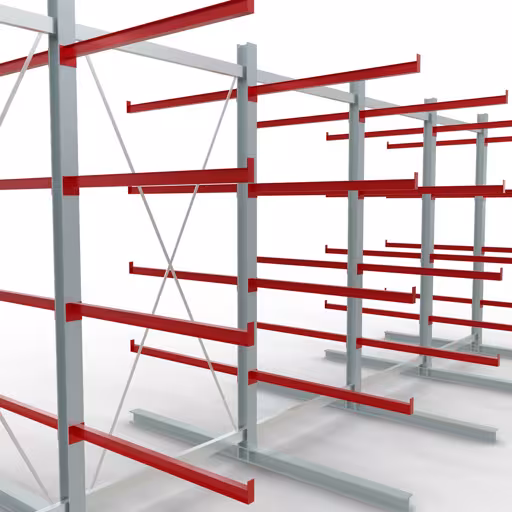 K 6000 Komplettregal, doppelseitig, 3000 x 2x 7500 x 2x 1250 mm, RAL 7001 / RAL 3000, 5 Lagerebenen von der Marke Schulte Lagertechnik aus der Produktreihe Kragarmregale
