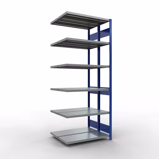 Produktbild Nr.16 des Artikels Anbauregal, Doppelregal, Fachbodenregal Stecksystem MULTIplus250, 2500 x 1000 x (2x400) mm (HxBxT), 2x6 Fachböden, Längenriegel, RAL 5010 enzianblau aus der Produktreihe Fachbodenregale von der Marke Schulte Lagertechnik