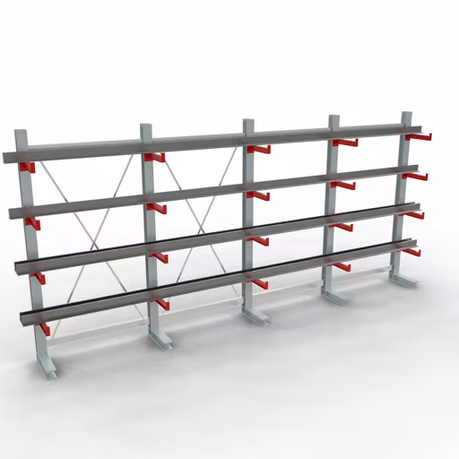 Produktbild Nr 10 des Artikels K 3000 Komplettregal, einseitig, 2500 x 5200 x 400 mm, RAL 7001 / RAL 3000, 5 Lagerebenen Abbildung Nr 10 des Artikels K 3000 Komplettregal, einseitig, 2500 x 5200 x 400 mm, RAL 7001 / RAL 3000, 5 Lagerebenen aus der Produktgruppe Kragarmregale von der Marke Schulte Lagertechnik