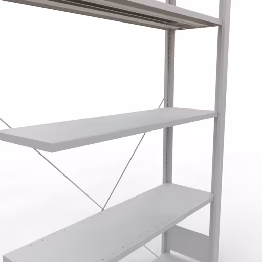 Abbildung Nr 9 des Artikels Anbauregal, Büro-Fachbodenregal Stecksystem MULTIplus85, 1800 x 1000 x 300 mm (HxBxT), 5 Fachböden, Kreuzstrebe, ohne Anschlagleiste, lichtgrau aus der Produktgruppe Büroregale von der Marke Schulte Lagertechnik