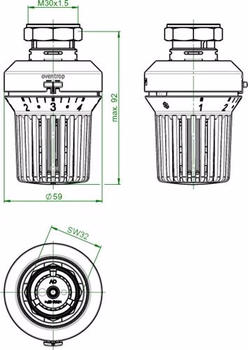 Technische Zeichnung 4097843 Thermostat Uni XH weiß mit Nullstellung, 0 * 1-5 OVENTROP