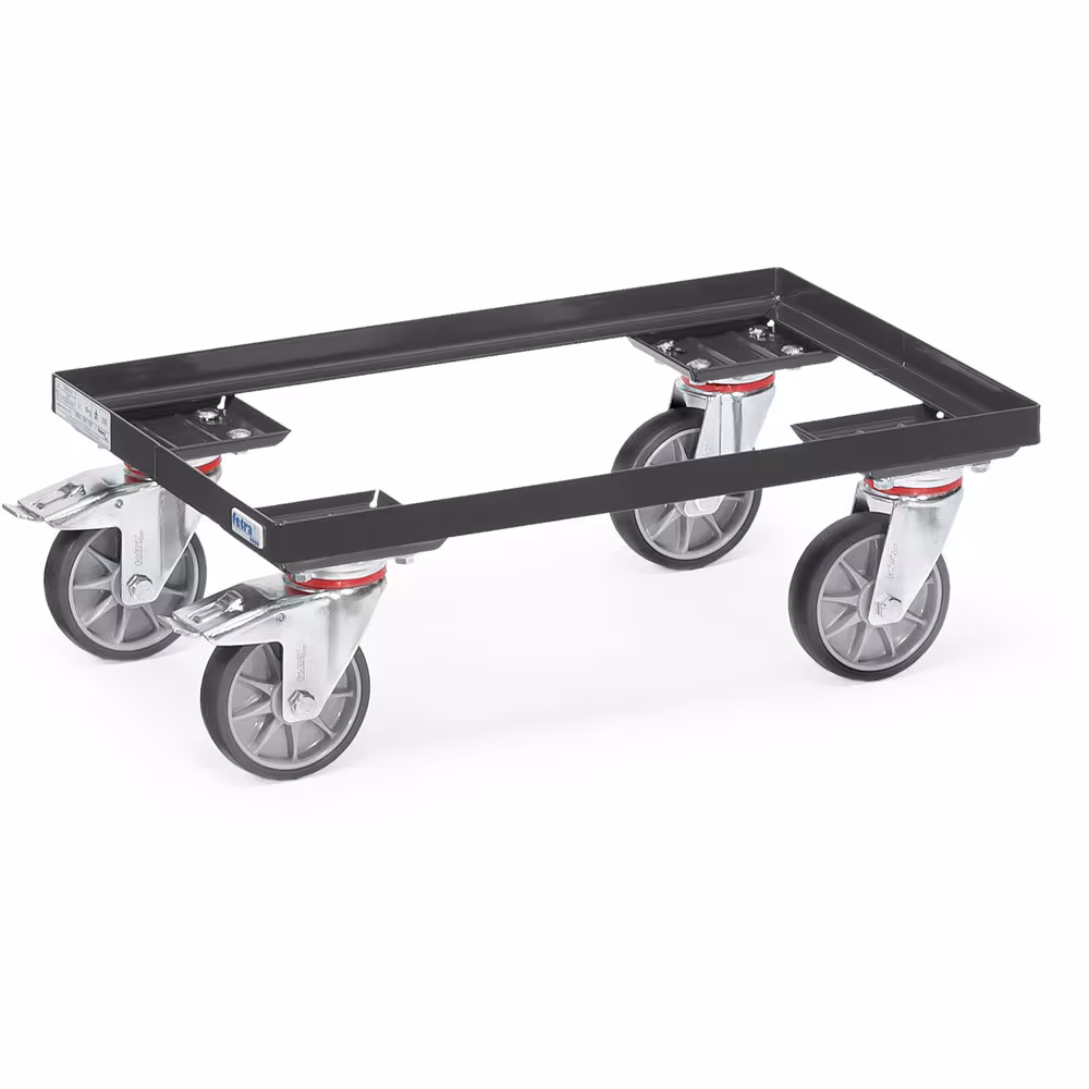 Eurokasten-Roller 13580-7016 in offener Winkelstahlkonstruktion, pulverbeschichtet anthrazitgrau RAL 7016, mit 4 Lenkrollen von der Marke Fetra aus der Produktreihe Transportsysteme