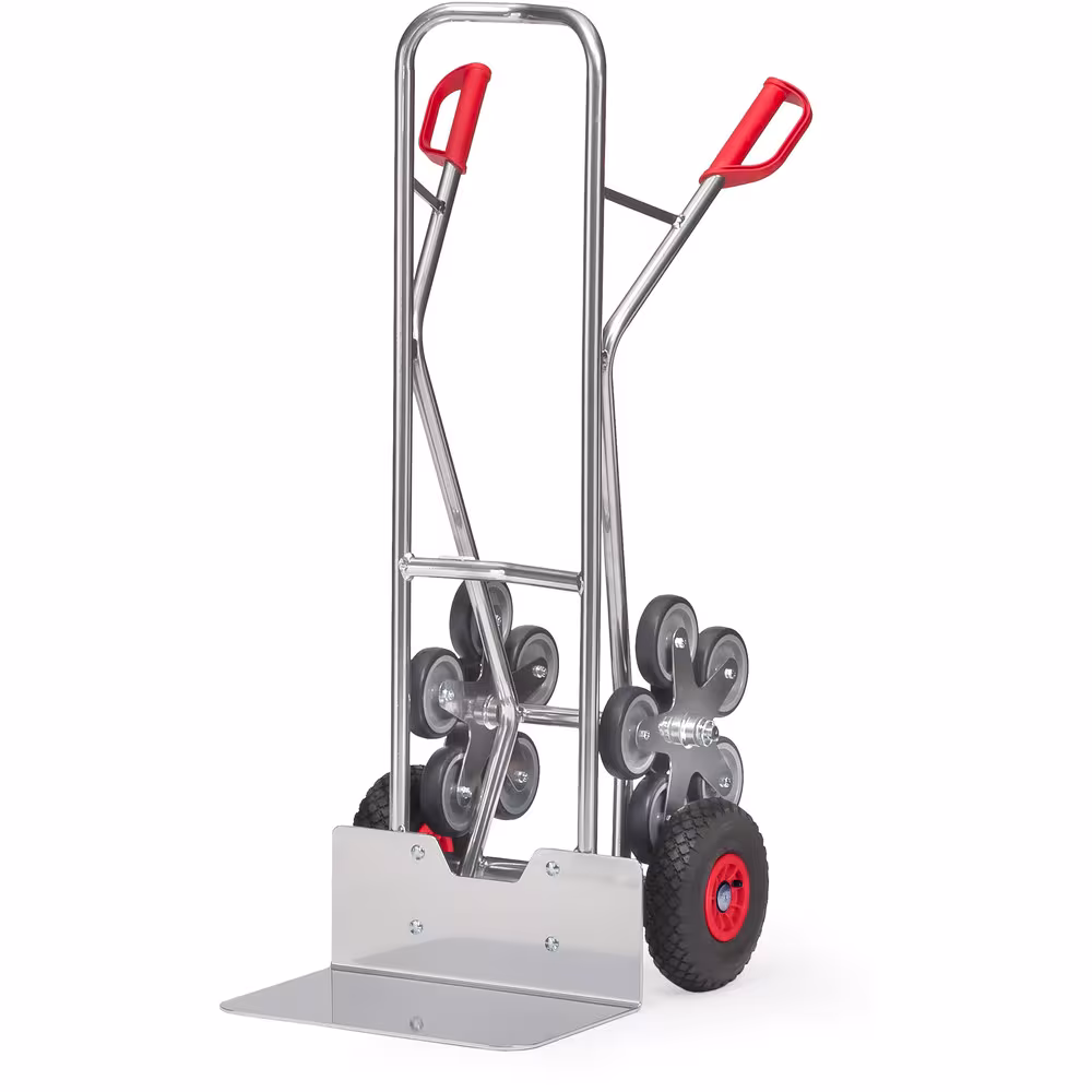 Alu-Treppenkarre 5-Rad Sicherheitsgriffe, mit 2 Lufträdern, Kunststoff-Felgen, Naben mit Rollenlagerung und 2 fünfarmigen Radsternen Typ Schaufelbreite: 480 mm aus der Kategorie Karren mit der Artikelnr. AK1328