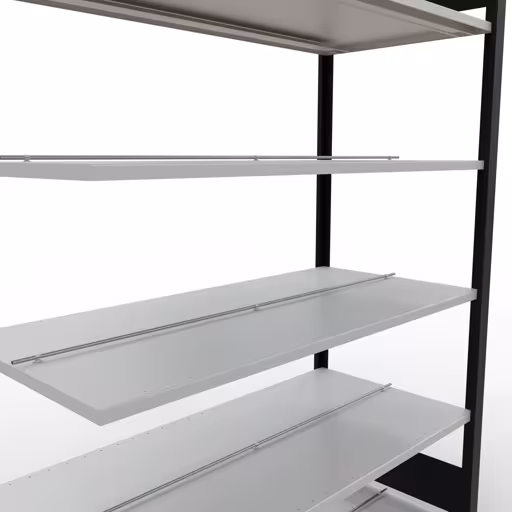 Anbauregal, Büro-Fachbodenregal Stecksystem MULTIplus150, 2000 x 1300 x 600 mm (HxBxT), 6 Fachböden, Längenriegel, mit Mittelanschlag, schwarz/lichtgrau von Schulte Lagertechnik aus der Kategorie Büroregale