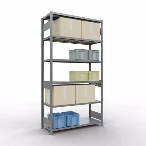 Produktbild Nr 14 des Artikels Grundregal, Fachbodenregal Stecksystem MULTIplus250, 2500 x 1300 x 500 mm (HxBxT), 6 Fachböden, Längenriegel, verzinkt Abbildung Nr 14 des Artikels Grundregal, Fachbodenregal Stecksystem MULTIplus250, 2500 x 1300 x 500 mm (HxBxT), 6 Fachböden, Längenriegel, verzinkt aus der Produktgruppe Stecksystem von der Marke Schulte Lagertechnik