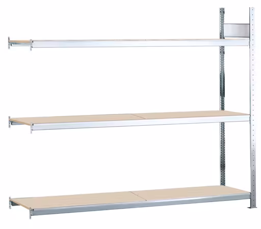 Anbauregal, Weitspannregal WS 2000 mit Spanplatten, 2000 x 1500 x 500 mm (HxBxT), verzinkt, 3 Ebenen, Fachlast 400 kg, Feldlast 1.200 kg von der Marke Schulte Lagertechnik Anbauregal, Weitspannregal WS 2000 mit Spanplatten, 2000 x 1500 x 500 mm (HxBxT), verzinkt, 3 Ebenen, Fachlast 400 kg, Feldlast 1.200 kg aus der Kategorie WS2000 für Fachlasten bis 400kg mit der Artikelnummer 15543