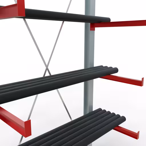 Abbildung Nr 10 des Artikels K 6000 Komplettregal, einseitig, 3000 x 1500 x 750 mm, RAL 7001 / RAL 3000, 5 Lagerebenen aus der Produktgruppe Kragarmregale von der Marke Schulte Lagertechnik