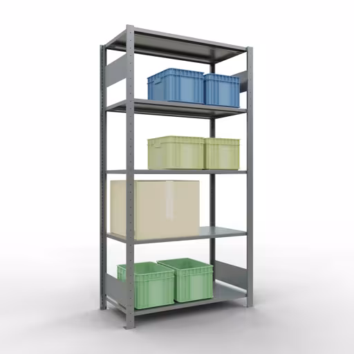 Grundregal, Fachbodenregal Stecksystem MULTIplus150, 2000 x 1000 x 500 mm (HxBxT), 5 Fachböden, Längenriegel, verzinkt aus der Kategorie Grundregal mit der GTIN 4004514280350 Grundregal, Fachbodenregal Stecksystem MULTIplus150, 2000 x 1000 x 500 mm (HxBxT), 5 Fachböden, Längenriegel, verzinkt von der Marke Schulte Lagertechnik aus der Produktreihe Stecksystem