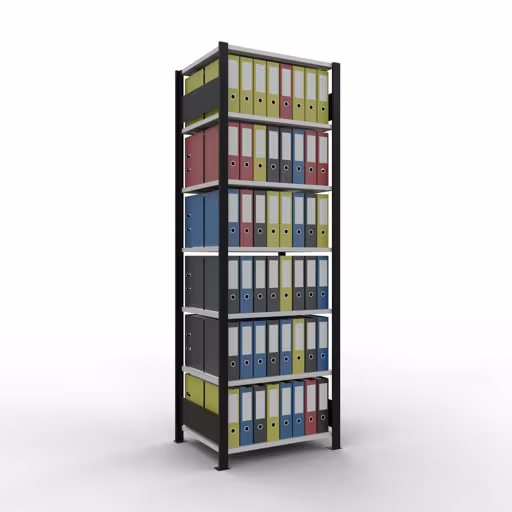 Abbildung Nr 10 des Artikels Grundregal, Büro-Fachbodenregal Stecksystem MULTIplus150, 2300 x 750 x 600 mm (HxBxT), 7 Fachböden, Längenriegel, ohne Mittelanschlag, schwarz/lichtgrau aus der Produktgruppe Büroregale von der Marke Schulte Lagertechnik