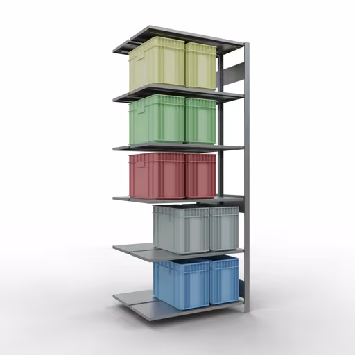 Produktbild Nr 14 des Artikels Anbauregal, Doppelregal, Fachbodenregal Stecksystem MULTIplus150, 2500 x 1000 x (2x400) mm (HxBxT), 2x6 Fachböden, Längenriegel, verzinkt Abbildung Nr 14 des Artikels Anbauregal, Doppelregal, Fachbodenregal Stecksystem MULTIplus150, 2500 x 1000 x (2x400) mm (HxBxT), 2x6 Fachböden, Längenriegel, verzinkt aus der Produktgruppe Fachbodenregale von der Marke Schulte Lagertechnik