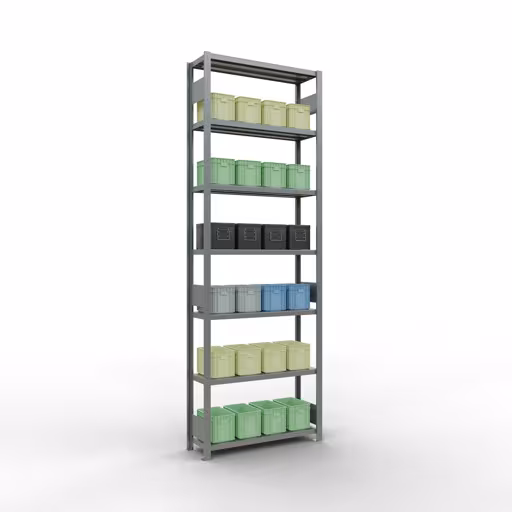 Produktbild Nr 15 des Artikels Grundregal, Fachbodenregal Stecksystem MULTIplus330, 3000 x 1000 x 300 mm (HxBxT), 7 Fachböden, Längenriegel, verzinkt Abbildung Nr 15 des Artikels Grundregal, Fachbodenregal Stecksystem MULTIplus330, 3000 x 1000 x 300 mm (HxBxT), 7 Fachböden, Längenriegel, verzinkt aus der Produktgruppe Stecksystem von der Marke Schulte Lagertechnik