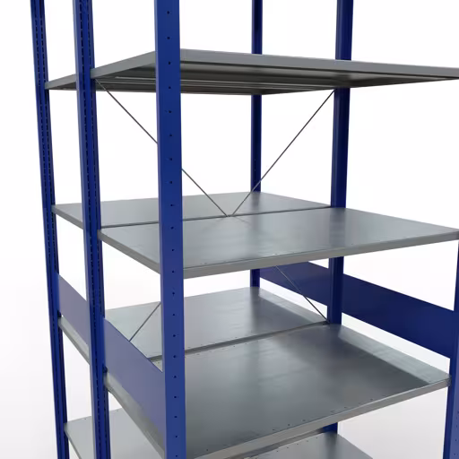 Grundregal, Doppelregal, Fachbodenregal Stecksystem MULTIplus150, 3000 x 1000 x (2x1200) mm (HxBxT), 2x7 Fachböden, Kreuzstrebe, RAL 5010 enzianblau aus der Kategorie Doppelregale mit der GTIN 4058255035298 Grundregal, Doppelregal, Fachbodenregal Stecksystem MULTIplus150, 3000 x 1000 x (2x1200) mm (HxBxT), 2x7 Fachböden, Kreuzstrebe, RAL 5010 enzianblau von der Marke Schulte Lagertechnik aus der Produktreihe Fachbodenregale