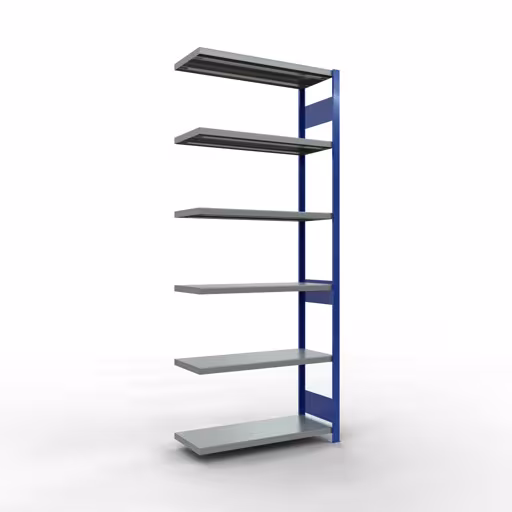 Anbauregal, Fachbodenregal Stecksystem MULTIplus330, 2500 x 1000 x 400 mm (HxBxT), 6 Fachböden, Längenriegel, RAL 5010 enzianblau/verzinkt aus der Kategorie Anbauregal mit der Artikelnummer 13946-LR-B
