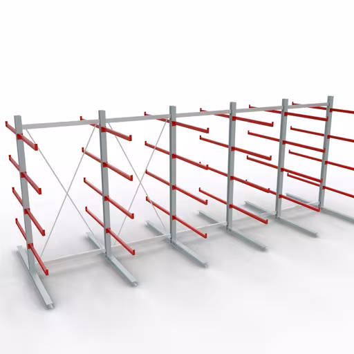 Weitere Ansicht des Artikels K 6000 Komplettregal, doppelseitig, 3000 x 2x 7500 x 2x 1250 mm, RAL 7001 / RAL 3000, 5 Lagerebenen aus der Kategorie Kragarmregale