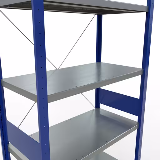 Abbildung Nr 14 des Artikels Grundregal, Fachbodenregal Stecksystem MULTIplus330, 3000 x 1000 x 500 mm (HxBxT), 7 Fachböden, Kreuzstrebe, RAL 5010 enzianblau/verzinkt aus der Produktgruppe Stecksystem von der Marke Schulte Lagertechnik